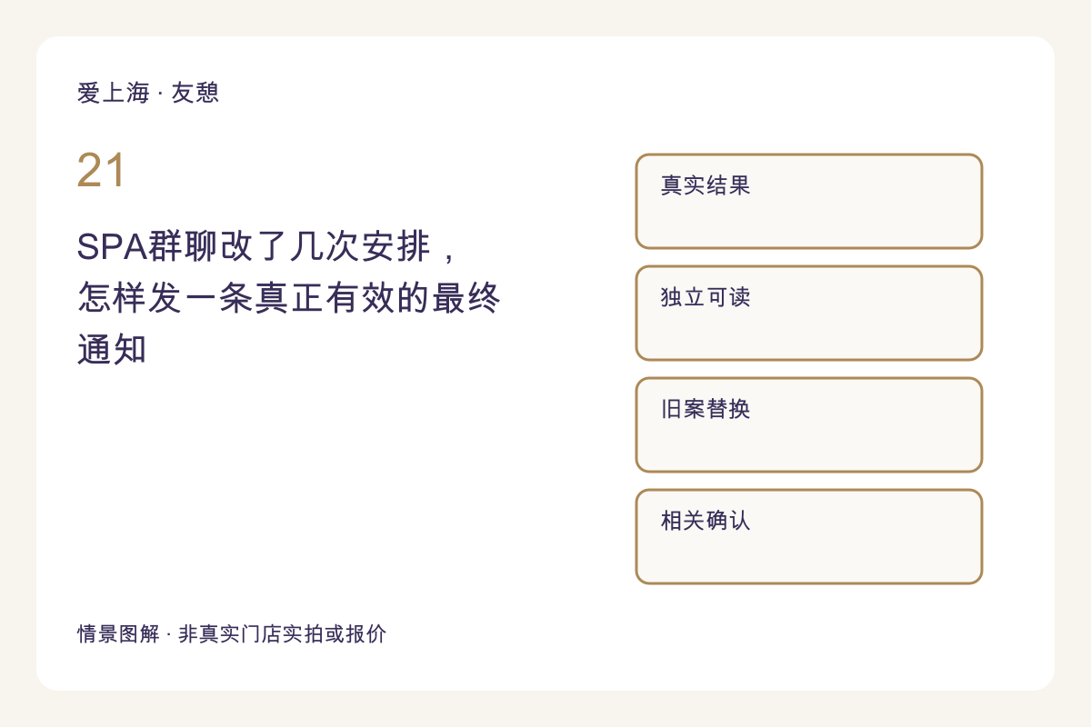 SPA群聊改了几次安排，怎样发一条真正有效的最终通知主题图解